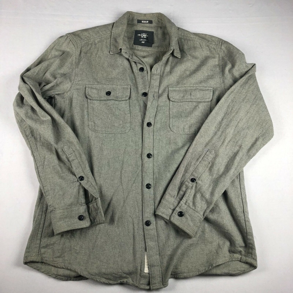 H&M L.O.G.G. Cotton  Shirt Men's Size Large Grey Long Sleeve‎